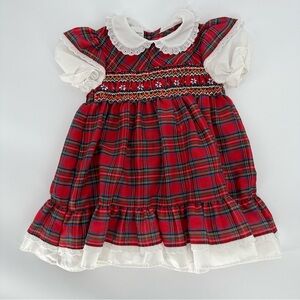 Vintage Polly Flinders Scotch Plaid  Smocked Dress Christmas Girls Size 3T